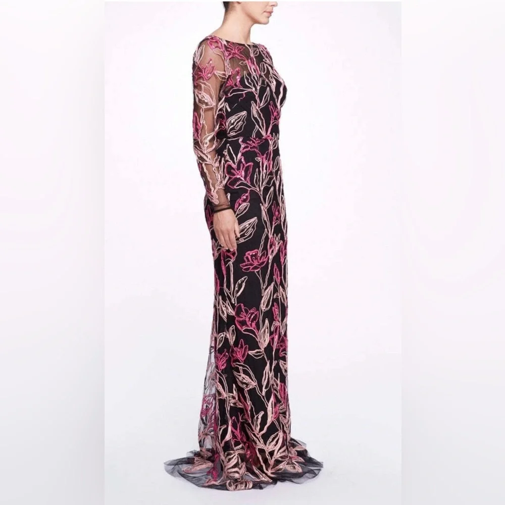 MARCHESA NOTTE***Elegant Floral Long Sleeve Maxi Dress Gown***US 6 $1295 - Picture 6 of 14